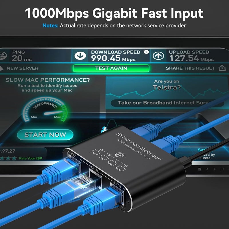 PVBCTCSID Ethernet Splitter 1 to 4 1000Mbps Internet Splitter Supports Simultaneous Networking of 4 Devices Works with Cat5/5e/6/7/8 Cable - Image 3